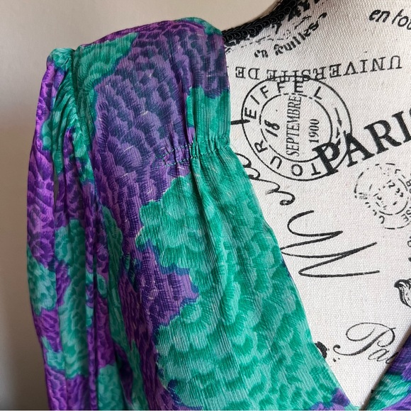 Vintage 100% pure silk made in India fit & flare purple n green dress Sz 10 - Picture 6 of 10